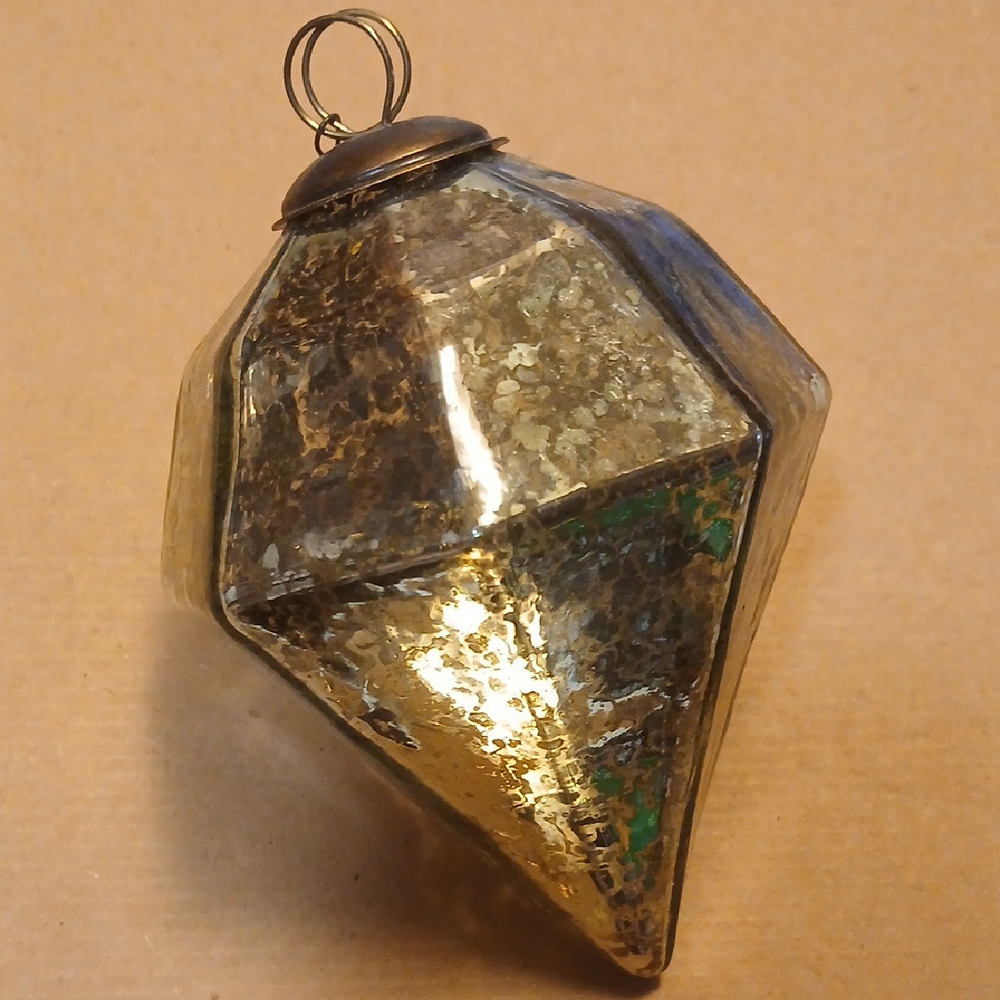 Brass and Silver Glass Geometric Ornament- (Mercury Glass??)